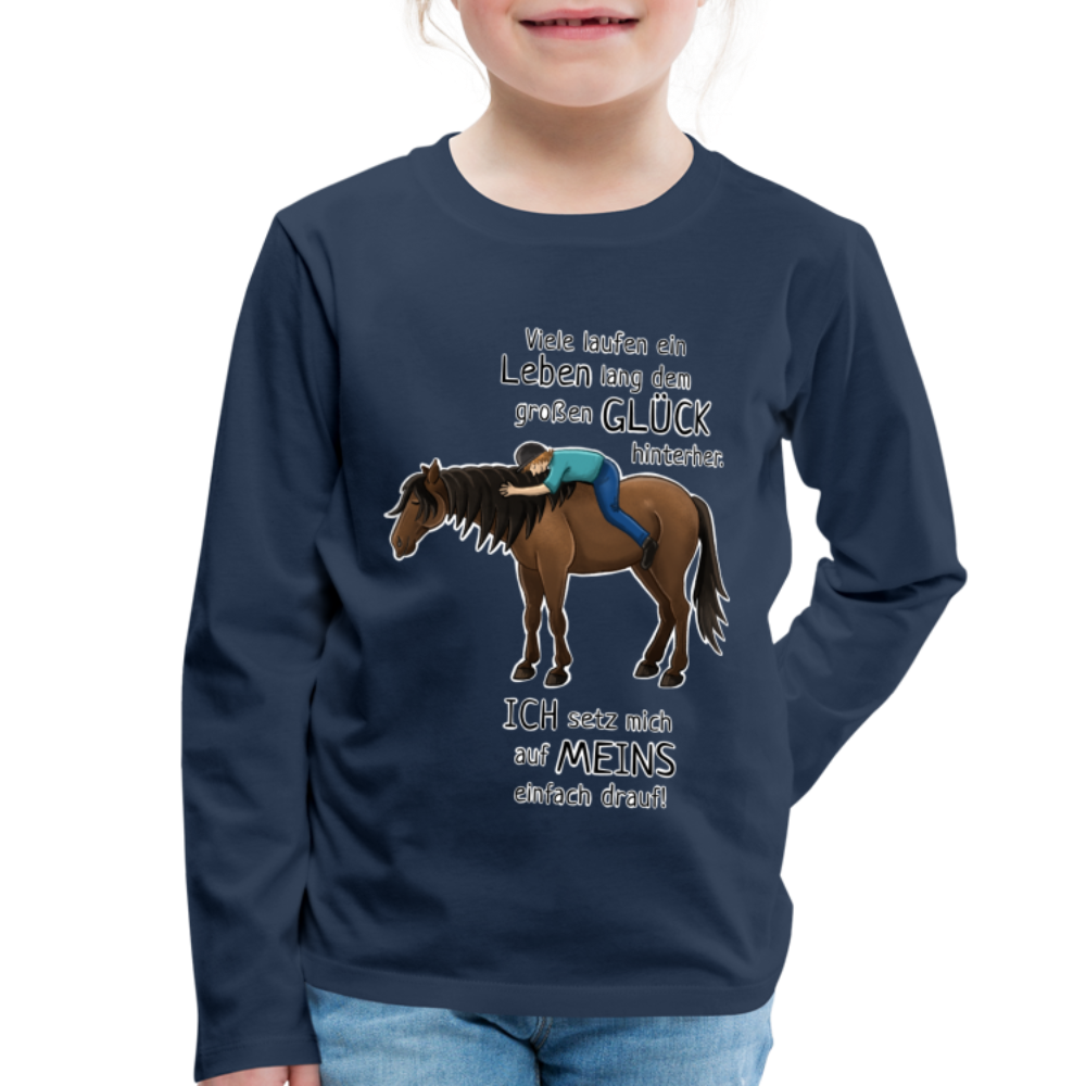 "Auf Pferd & Glück sitzen" Illustrationsstil - Kinder Langarmshirt - Navy