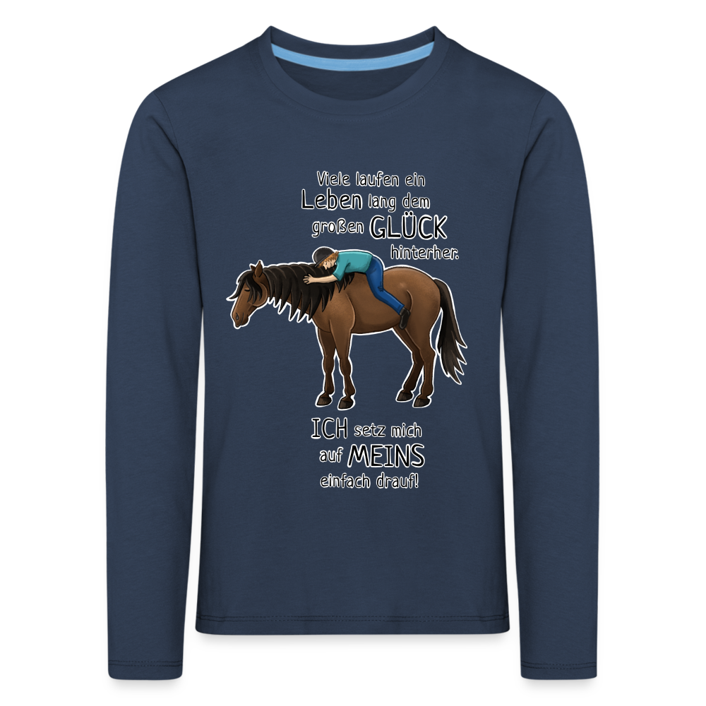 "Auf Pferd & Glück sitzen" Illustrationsstil - Kinder Langarmshirt - Navy