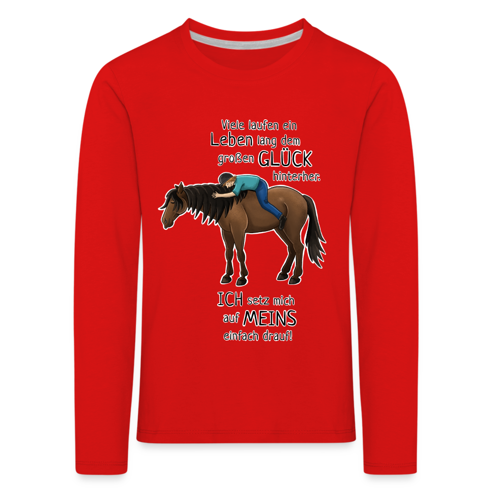 "Auf Pferd & Glück sitzen" Illustrationsstil - Kinder Langarmshirt - Rot