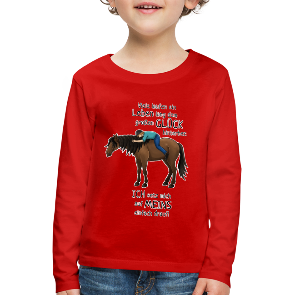 "Auf Pferd & Glück sitzen" Illustrationsstil - Kinder Langarmshirt - Rot