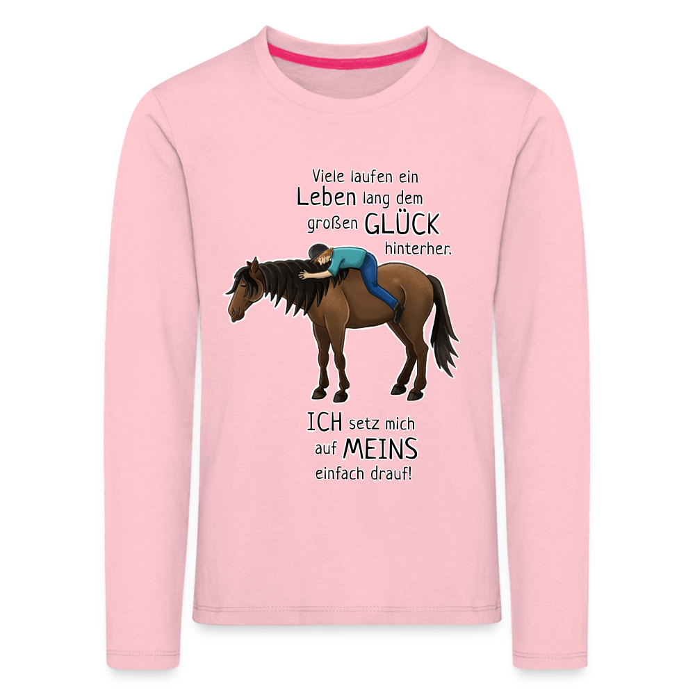 "Auf Pferd & Glück sitzen" Illustrationsstil - Kinder Langarmshirt - Hellrosa