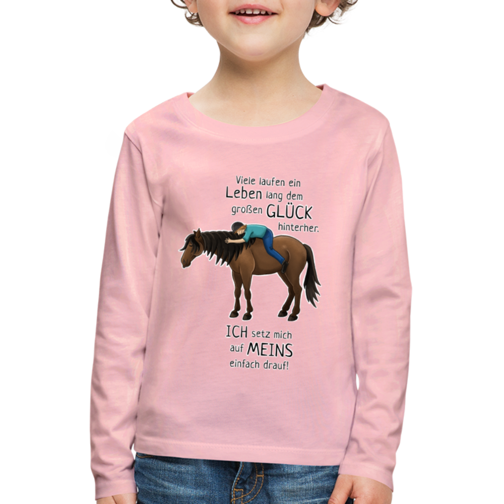"Auf Pferd & Glück sitzen" Illustrationsstil - Kinder Langarmshirt - Hellrosa