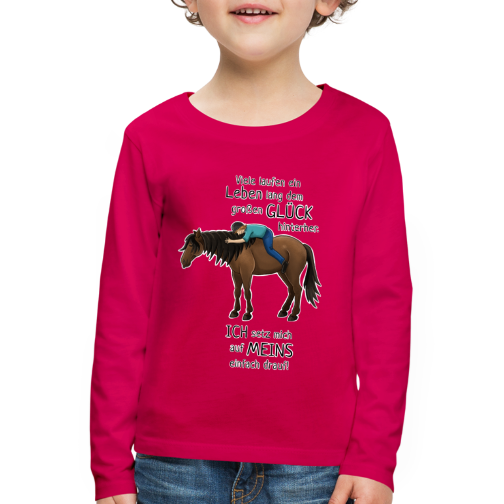 "Auf Pferd & Glück sitzen" Illustrationsstil - Kinder Langarmshirt - dunkles Pink