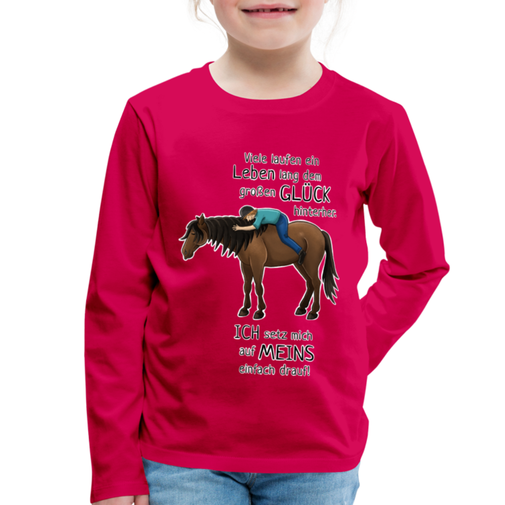 "Auf Pferd & Glück sitzen" Illustrationsstil - Kinder Langarmshirt - dunkles Pink