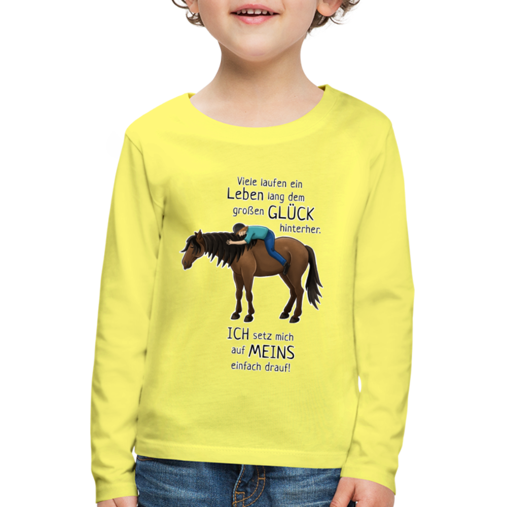 "Auf Pferd & Glück sitzen" Illustrationsstil - Kinder Langarmshirt - Gelb