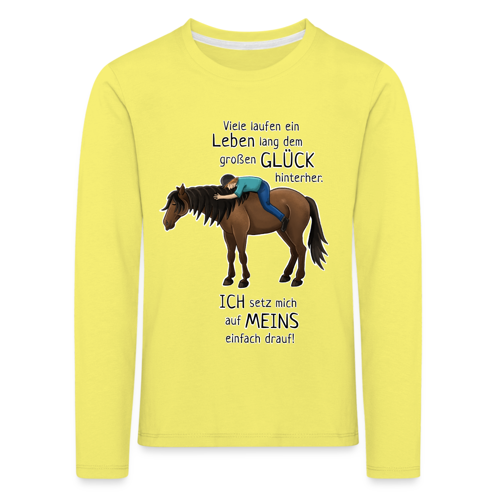 "Auf Pferd & Glück sitzen" Illustrationsstil - Kinder Langarmshirt - Gelb