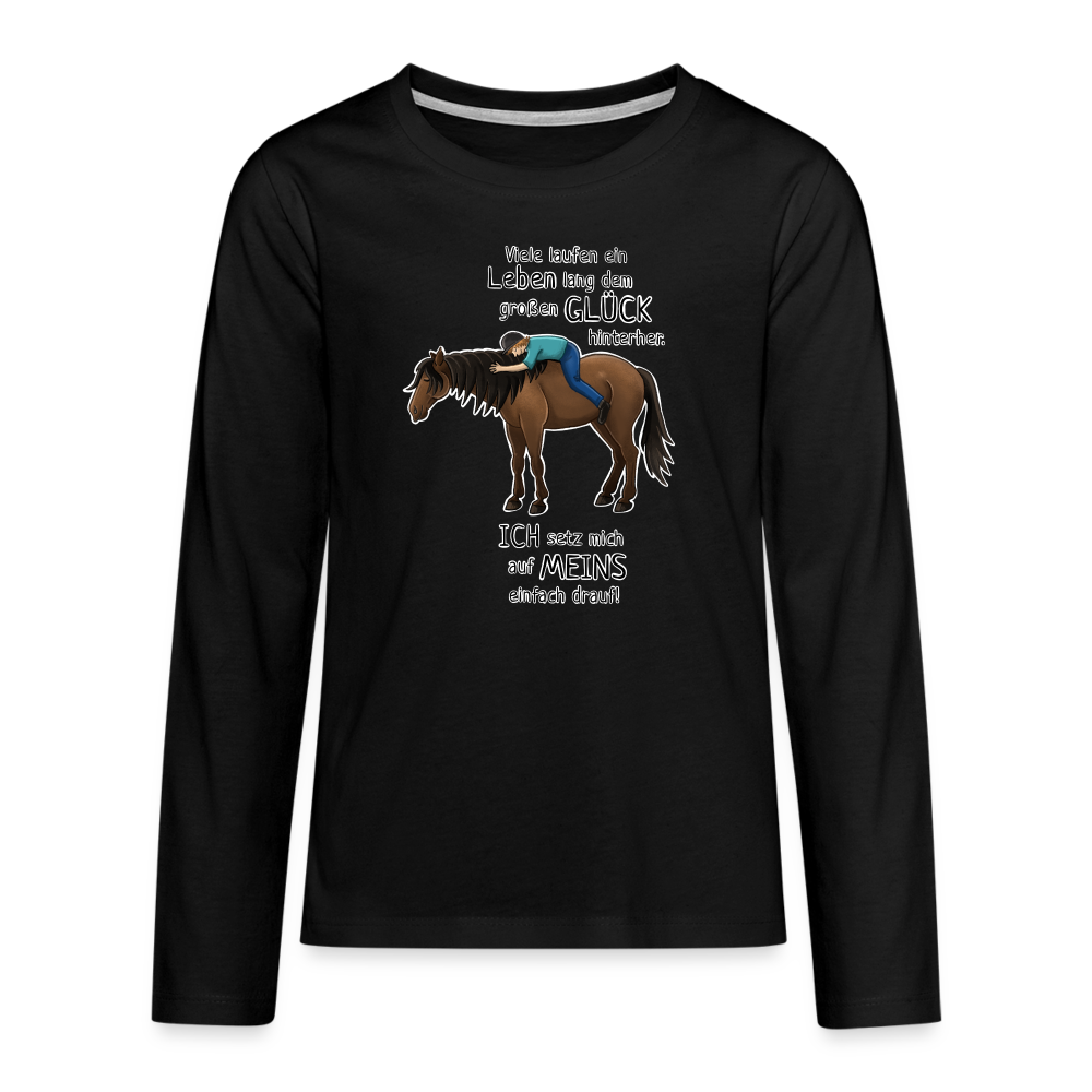 "Auf Pferd & Glück sitzen" Illustrationsstil - Teenager Langarmshirt - Schwarz