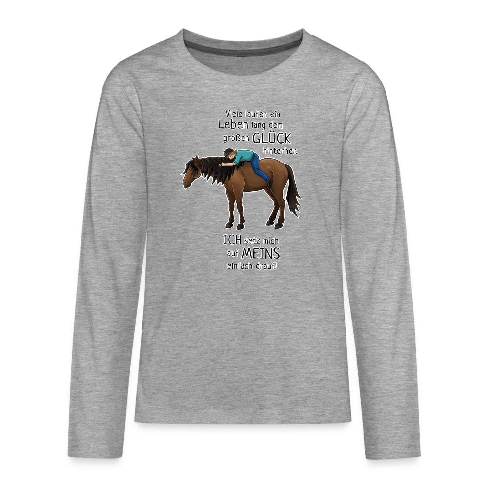 "Auf Pferd & Glück sitzen" Illustrationsstil - Teenager Langarmshirt - Grau meliert