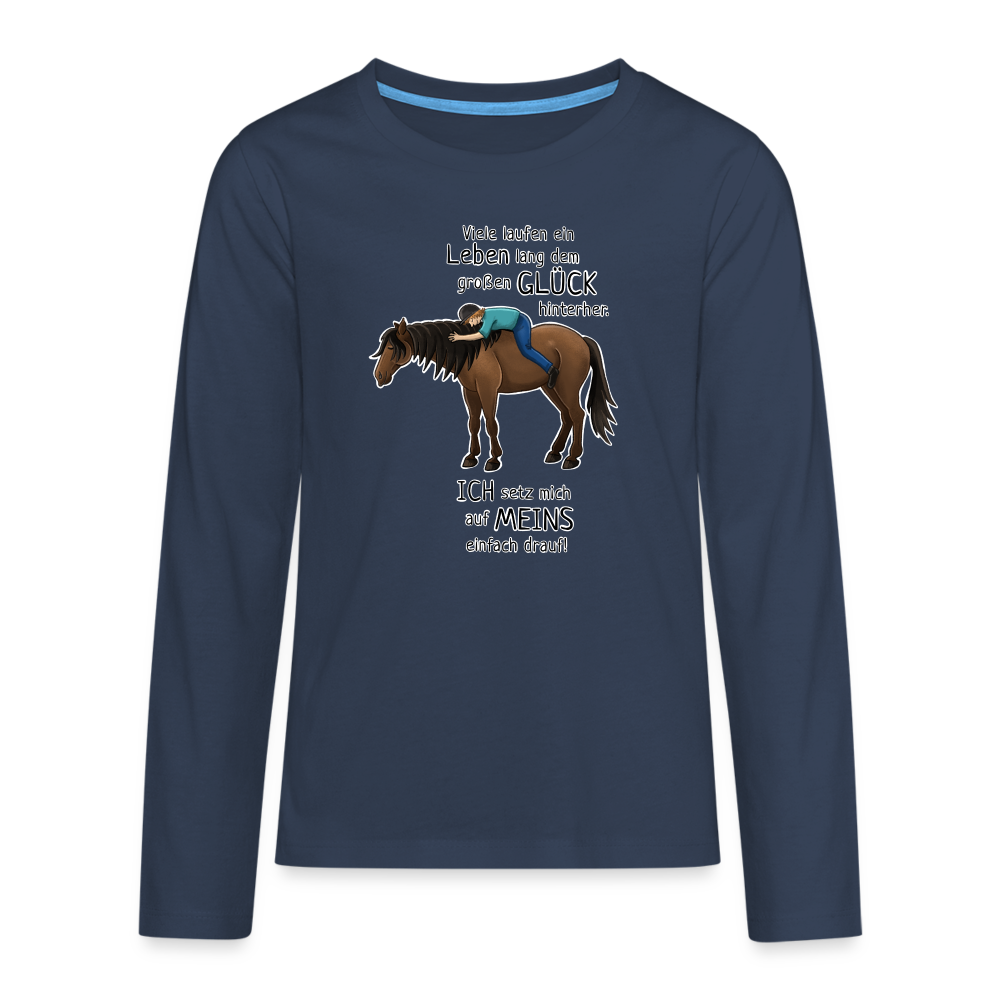 "Auf Pferd & Glück sitzen" Illustrationsstil - Teenager Langarmshirt - Navy