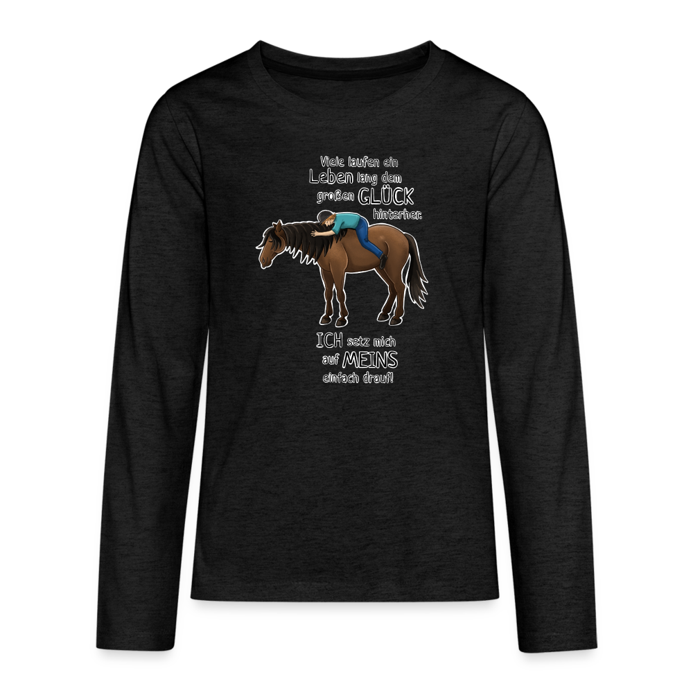 "Auf Pferd & Glück sitzen" Illustrationsstil - Teenager Langarmshirt - Anthrazit