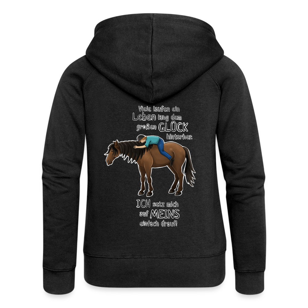 "Auf Pferd & Glück sitzen" Illustrationsstil - Frauen Kapuzenjacke - Schwarz