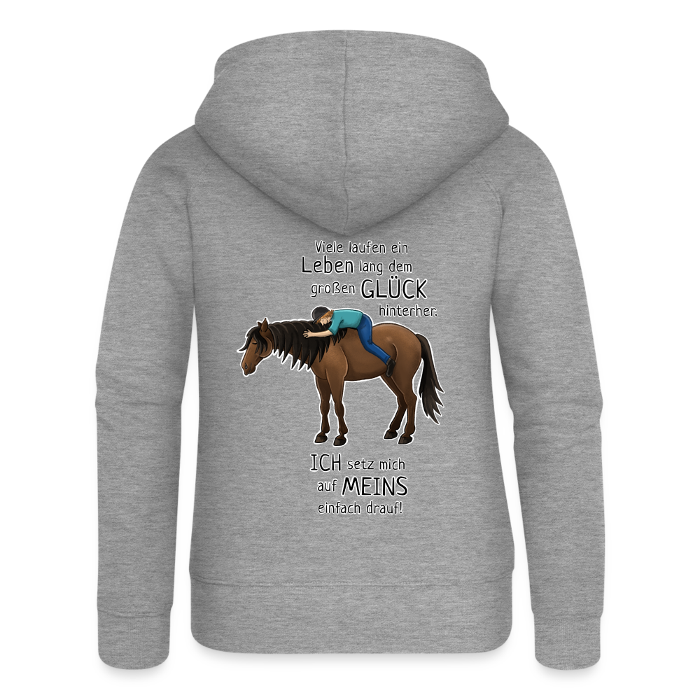 "Auf Pferd & Glück sitzen" Illustrationsstil - Frauen Kapuzenjacke - Grau meliert