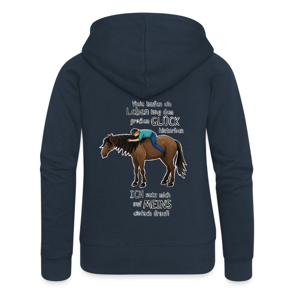 "Auf Pferd & Glück sitzen" Illustrationsstil - Frauen Kapuzenjacke - Navy
