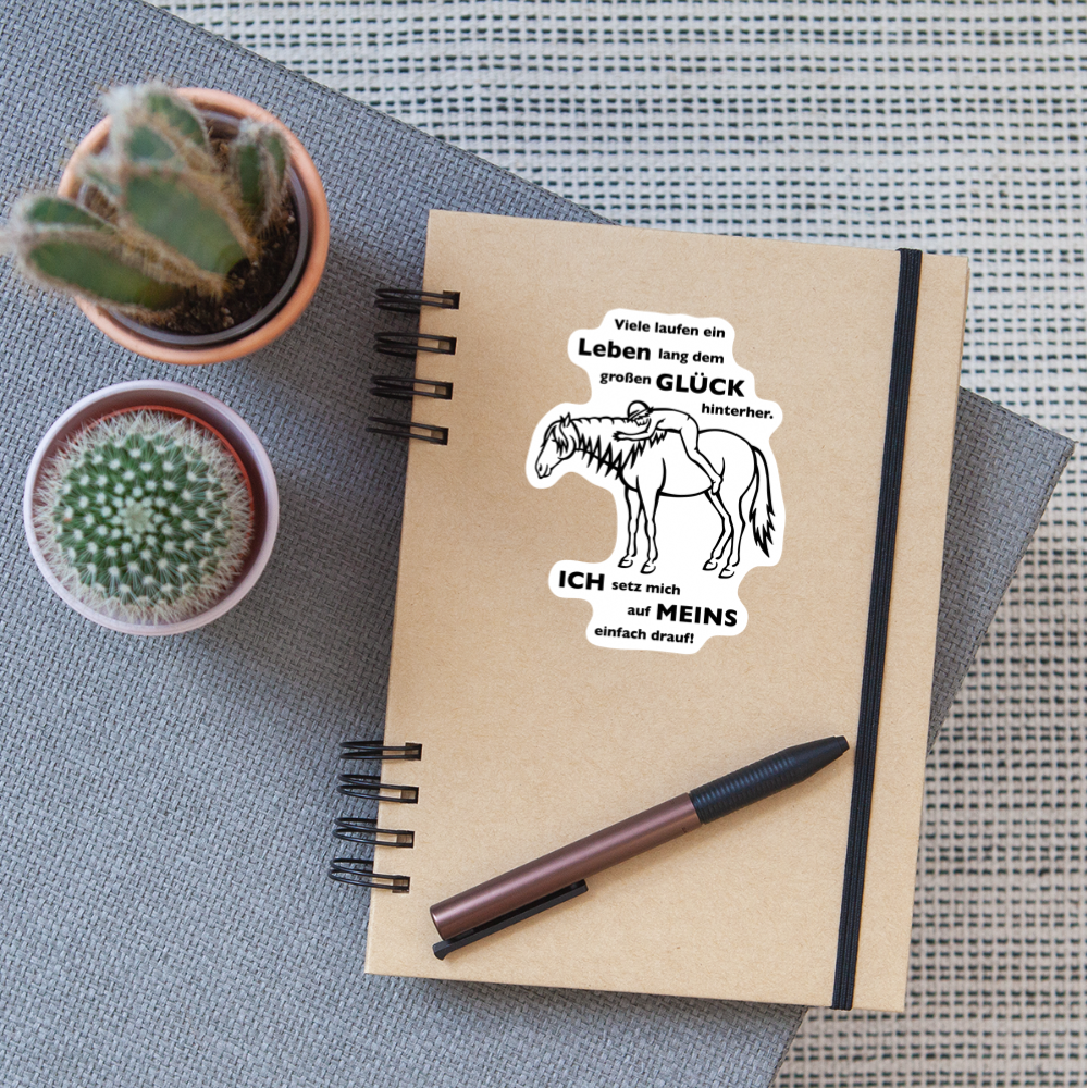 "Auf Pferd & Glück sitzen" Grafik-Stil - Sticker - Mattweiß