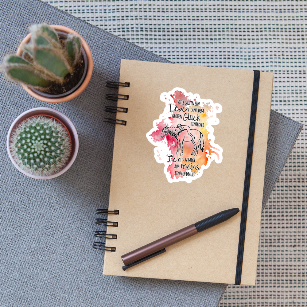 "Auf Pferd & Glück sitzen" Aquarell-Stil - Sticker - Mattweiß
