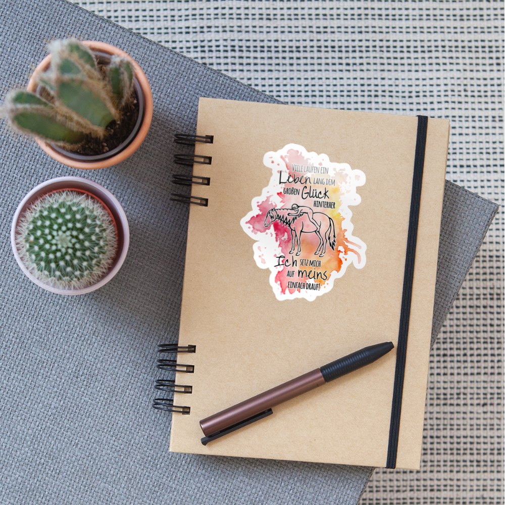 "Auf Pferd & Glück sitzen" Aquarell-Stil - Sticker - Weiß glänzend