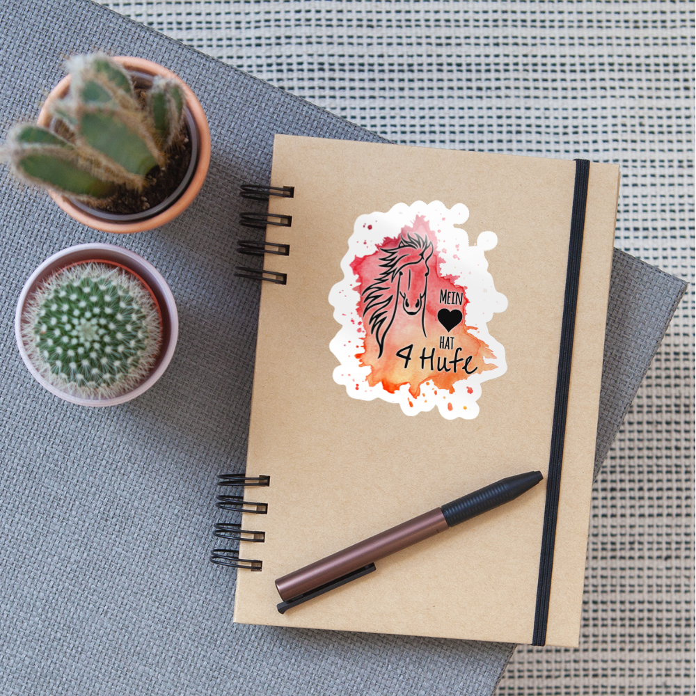 "Mein Herz hat 4 Hufe" Aquarell-Stil - Sticker - Weiß glänzend