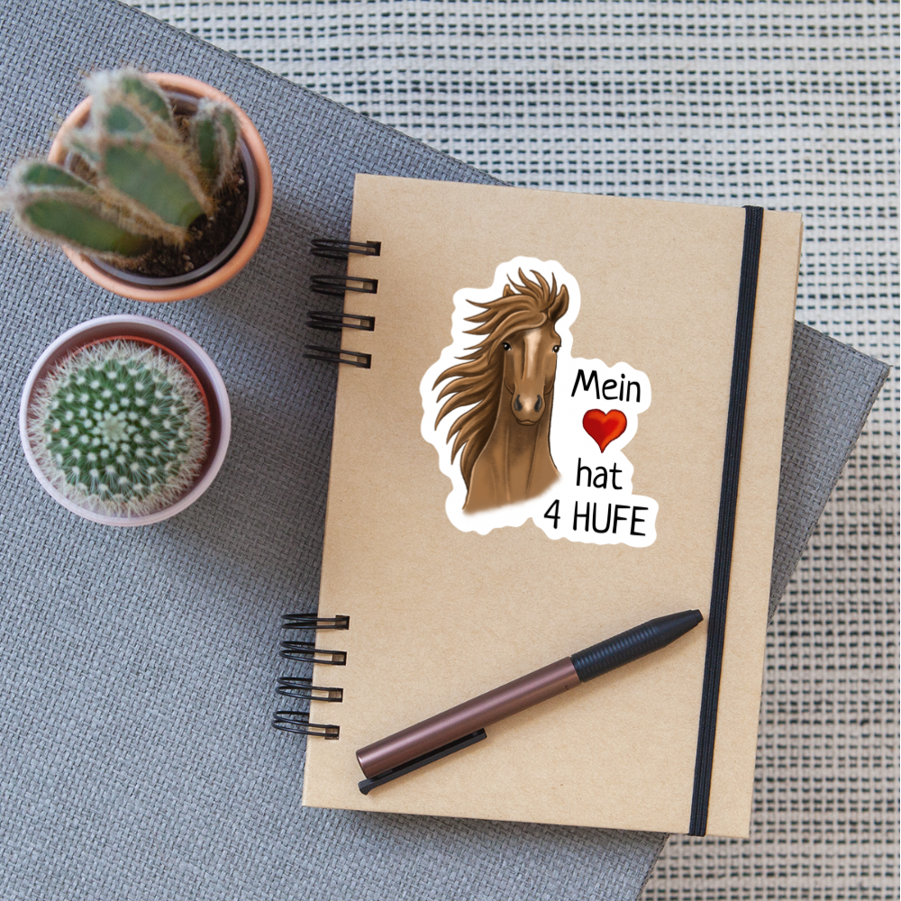 "Mein Herz hat 4 Hufe" Illustrations-Stil - Sticker - Mattweiß