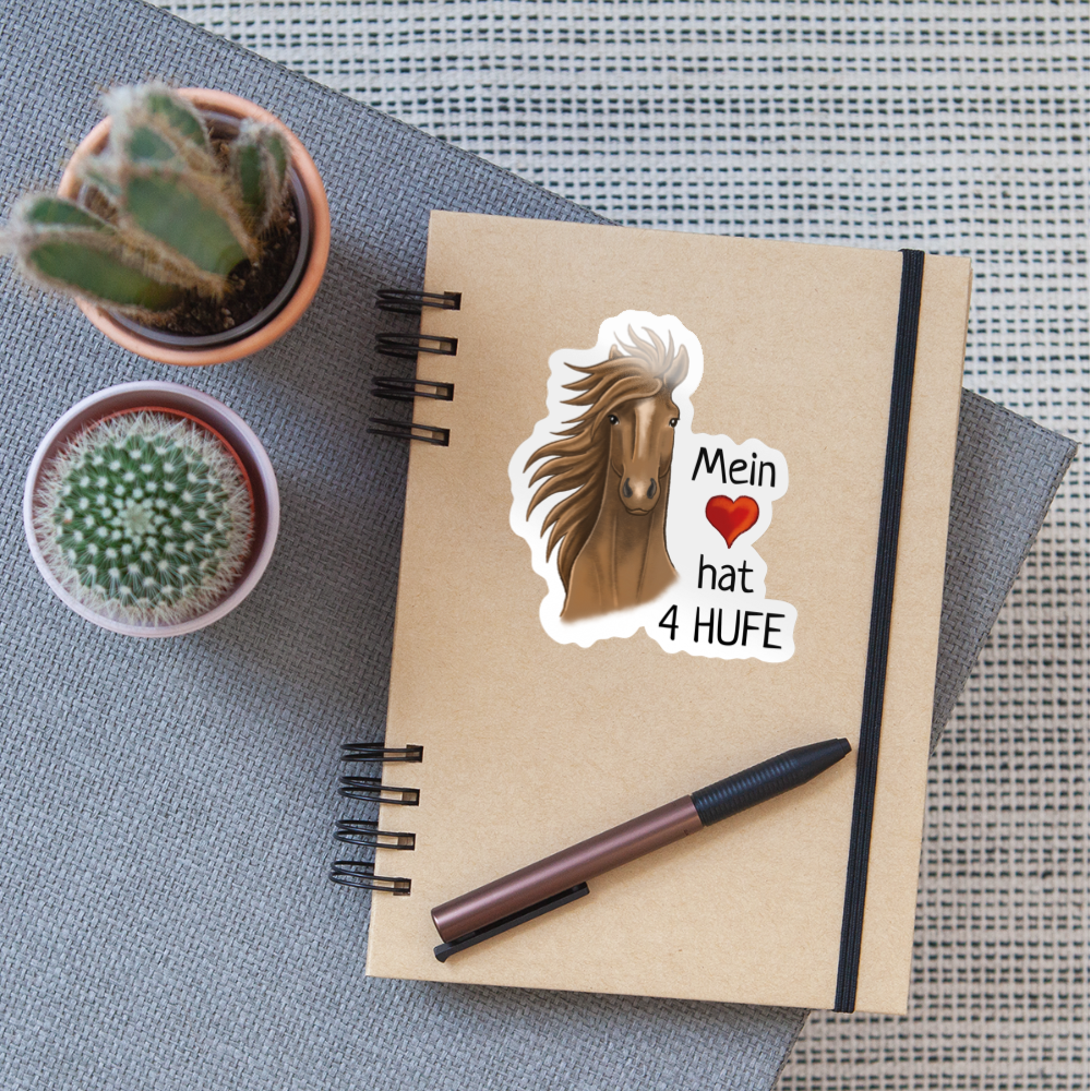"Mein Herz hat 4 Hufe" Illustrations-Stil - Sticker - Weiß glänzend
