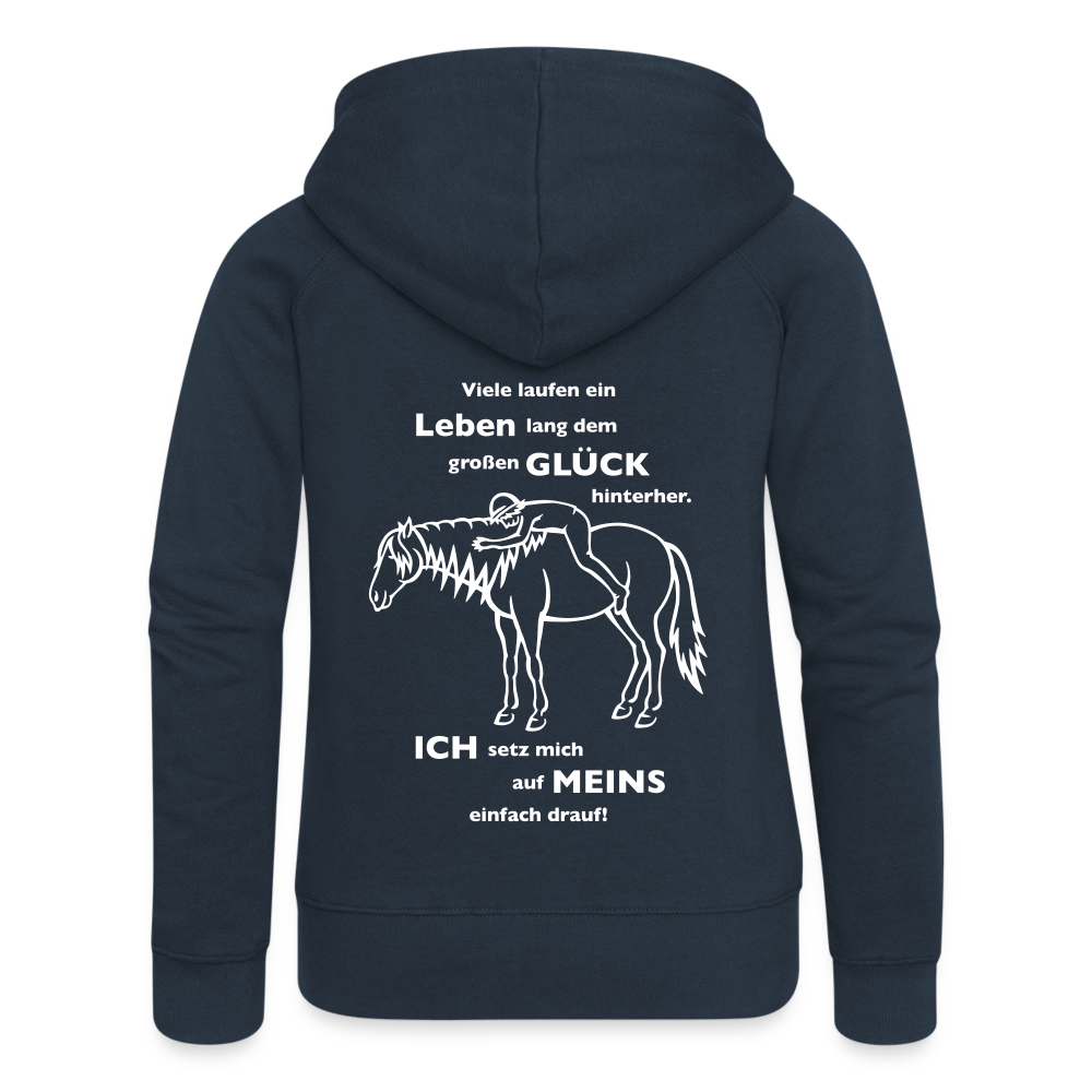 Auf Pferd & Glück sitzen Grafik-Stil (Flexdruck) - Frauen Kapuzenjacke - Navy