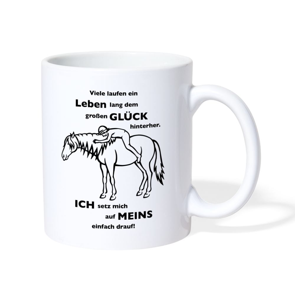 "Auf Pferd & Glück sitzen" Grafik-Stil - Tasse weiß - weiß