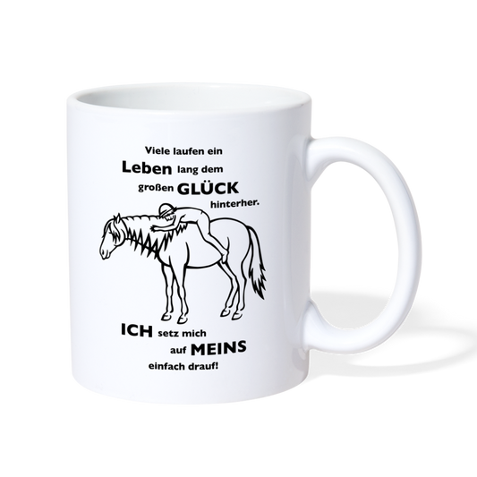 "Auf Pferd & Glück sitzen" Grafik-Stil - Tasse weiß - weiß