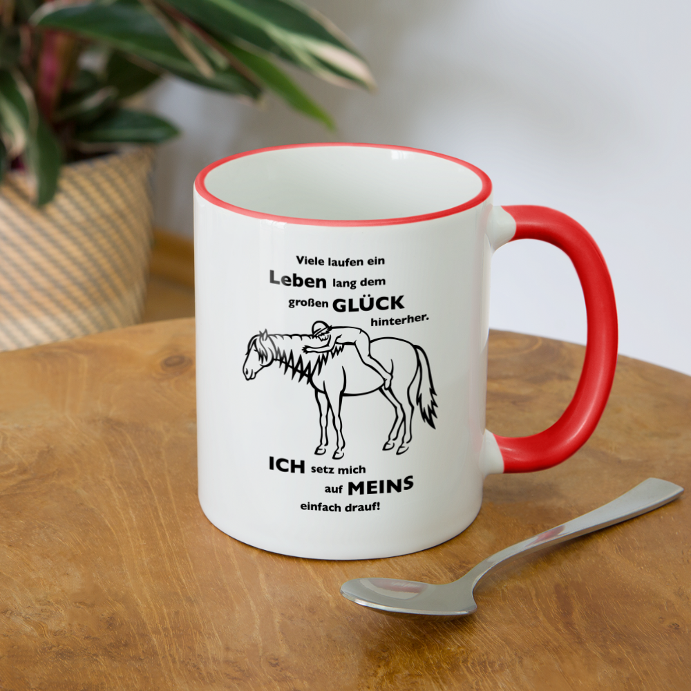 "Auf Pferd & Glück sitzen" Grafik-Stil - Tasse zweifarbig - Weiß/Rot