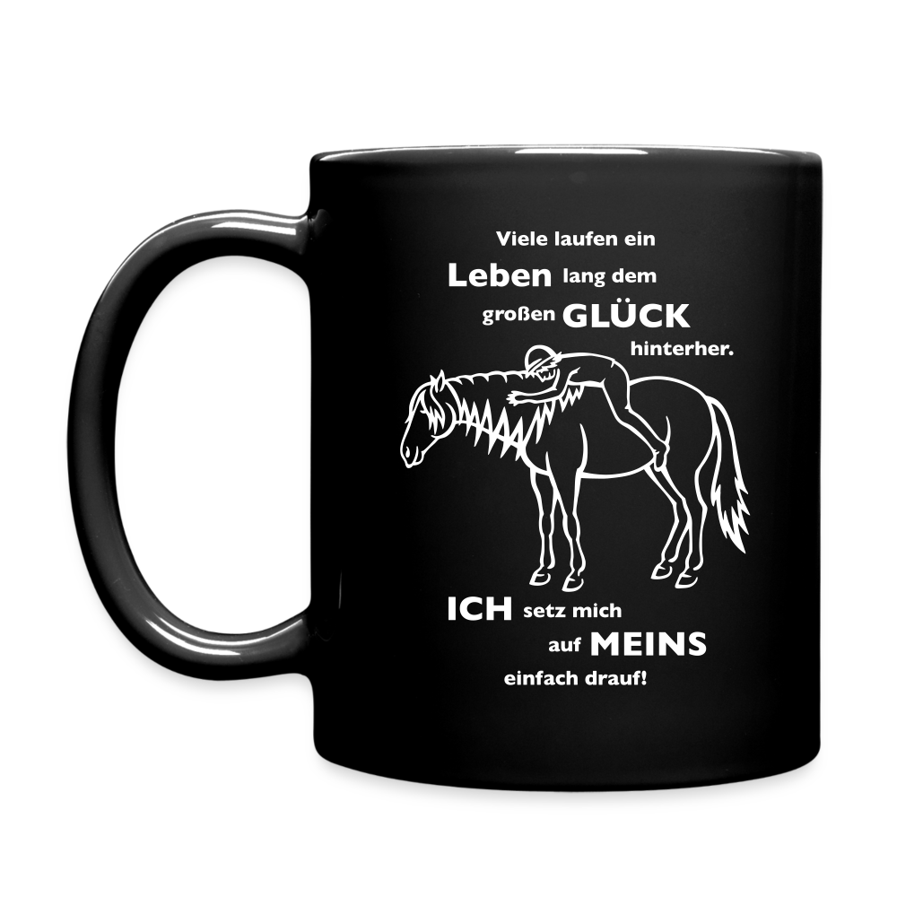 "Auf Pferd & Glück sitzen" Grafik-Stil - Tasse schwarz - Schwarz