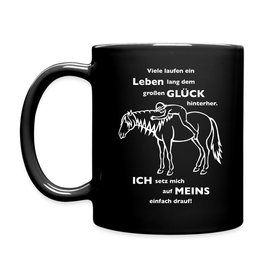 "Auf Pferd & Glück sitzen" Grafik-Stil - Tasse schwarz - Schwarz