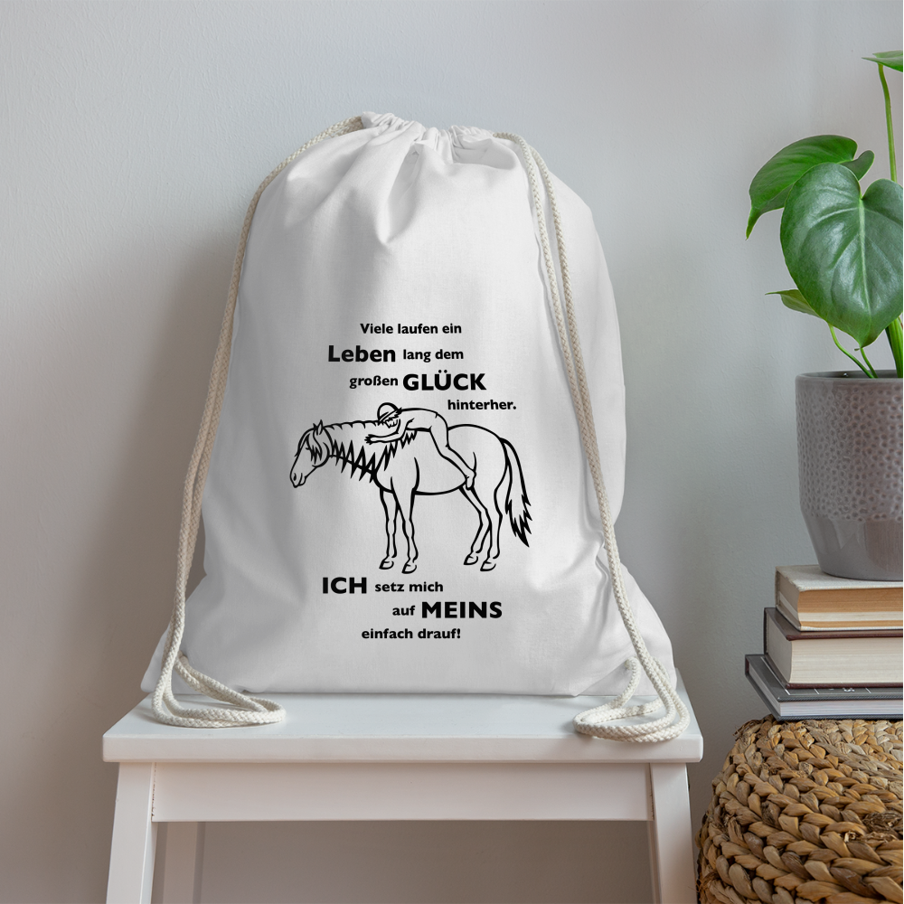 "Auf Pferd & Glück sitzen" Grafik-Stil - Stallbeutel hell - weiß