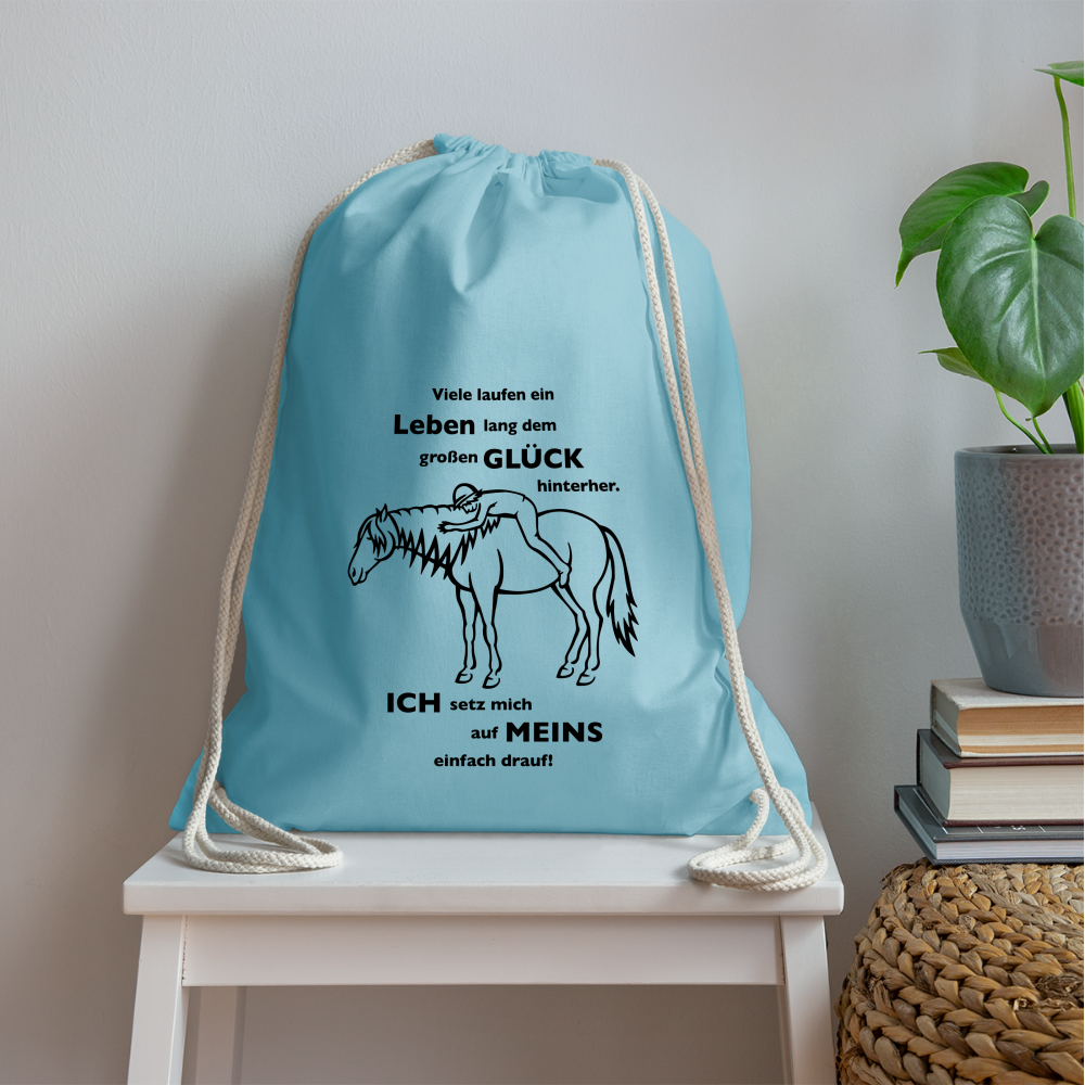 "Auf Pferd & Glück sitzen" Grafik-Stil - Stallbeutel hell - Aqua