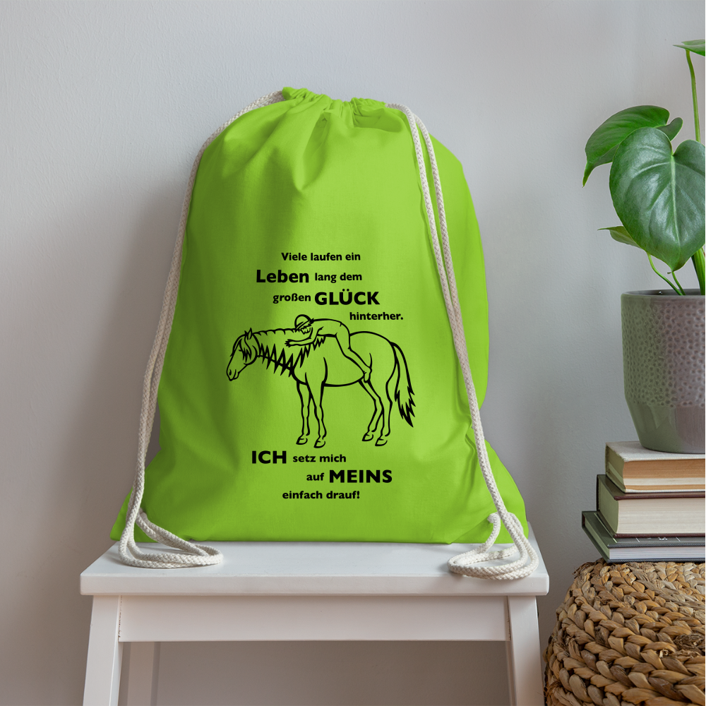 "Auf Pferd & Glück sitzen" Grafik-Stil - Stallbeutel hell - Neongrün