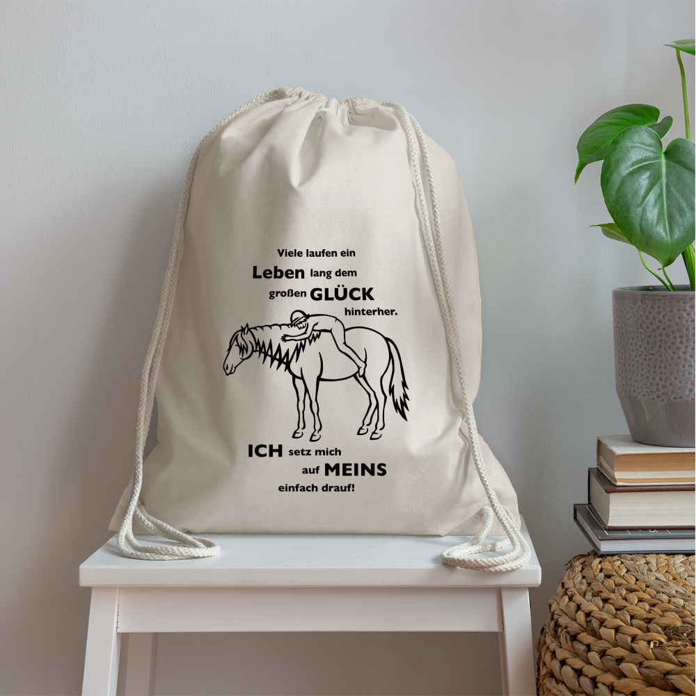 "Auf Pferd & Glück sitzen" Grafik-Stil - Stallbeutel hell - Natur