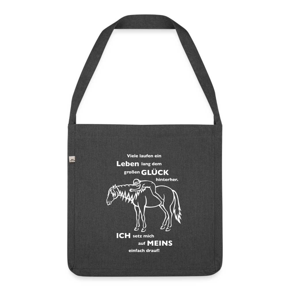 "Auf Pferd & Glück sitzen" Grafik-Stil - Schultertasche - Schwarz meliert