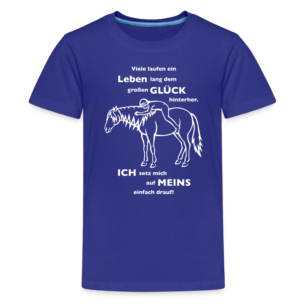 "Auf Pferd & Glück sitzen" Grafik-Stil - Teenager T-Shirt - Königsblau