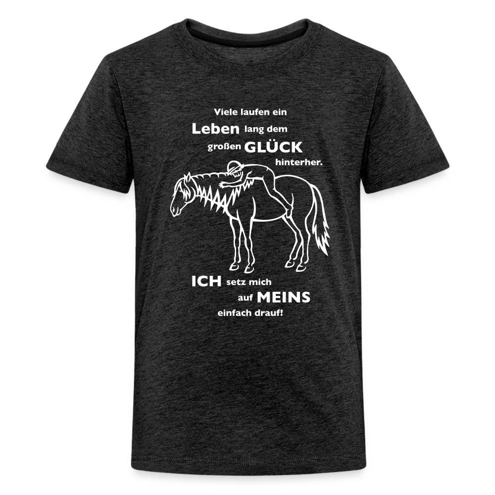 "Auf Pferd & Glück sitzen" Grafik-Stil - Teenager T-Shirt - Anthrazit