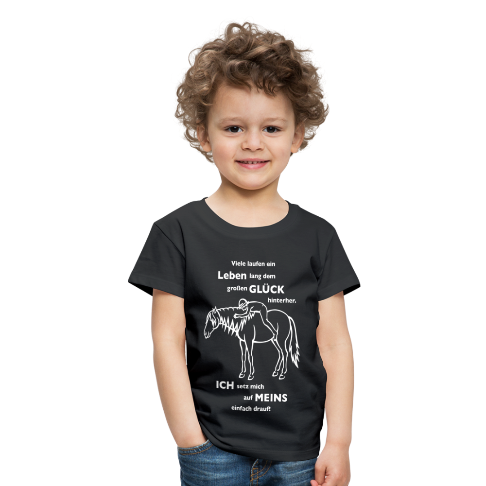 "Auf Pferd & Glück sitzen" Grafik-Stil - Kinder Premium T-Shirt - Schwarz