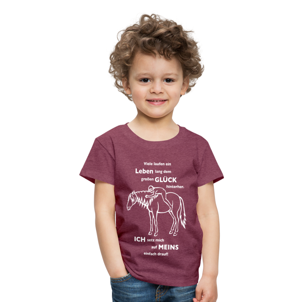 "Auf Pferd & Glück sitzen" Grafik-Stil - Kinder Premium T-Shirt - Bordeauxrot meliert
