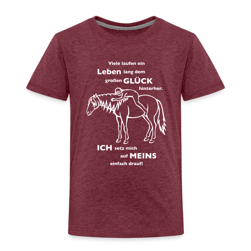 "Auf Pferd & Glück sitzen" Grafik-Stil - Kinder Premium T-Shirt - Bordeauxrot meliert