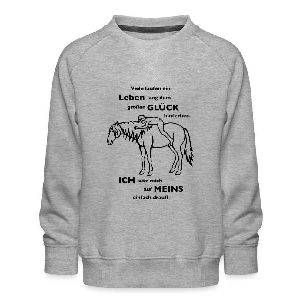 "Auf Pferd & Glück sitzen" Grafik-Stil - Kinder Pullover - Grau meliert
