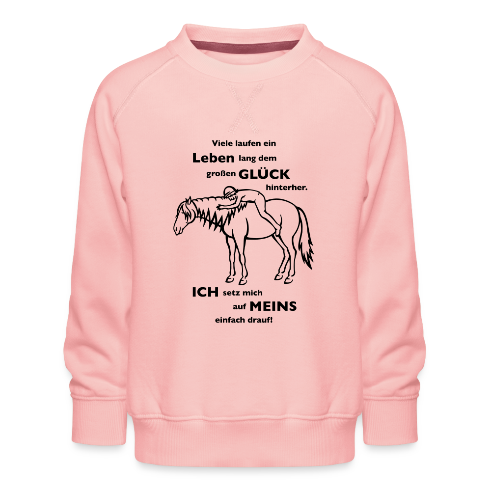 "Auf Pferd & Glück sitzen" Grafik-Stil - Kinder Pullover - Kristallrosa
