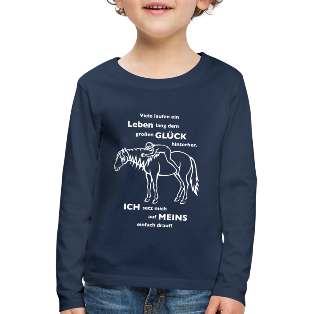 "Auf Pferd & Glück sitzen" Grafik-Stil - Kinder Langarmshirt - Navy