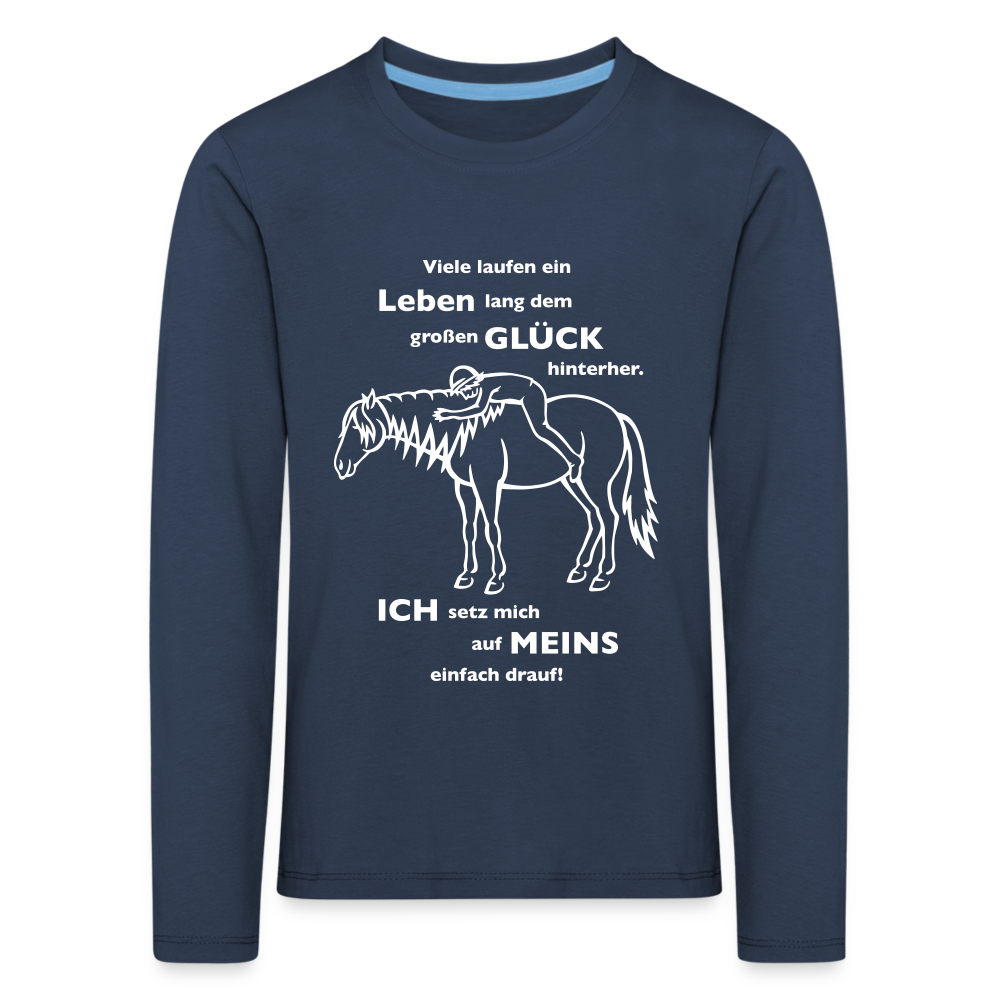 "Auf Pferd & Glück sitzen" Grafik-Stil - Kinder Langarmshirt - Navy