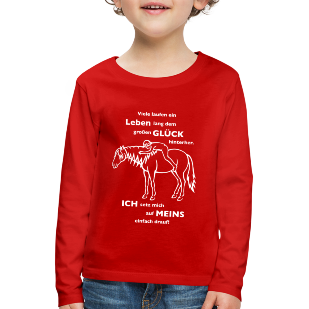"Auf Pferd & Glück sitzen" Grafik-Stil - Kinder Langarmshirt - Rot