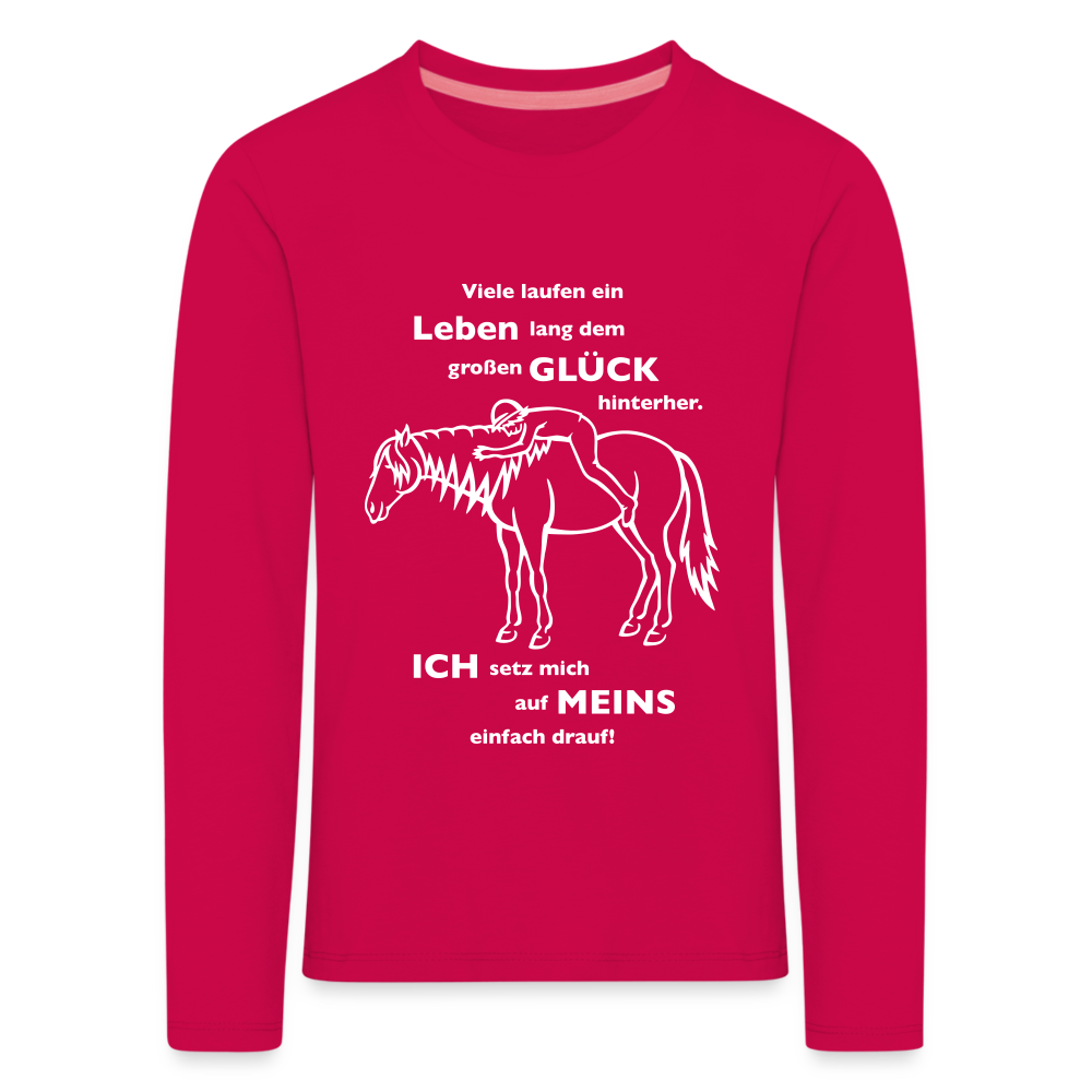 "Auf Pferd & Glück sitzen" Grafik-Stil - Kinder Langarmshirt - dunkles Pink