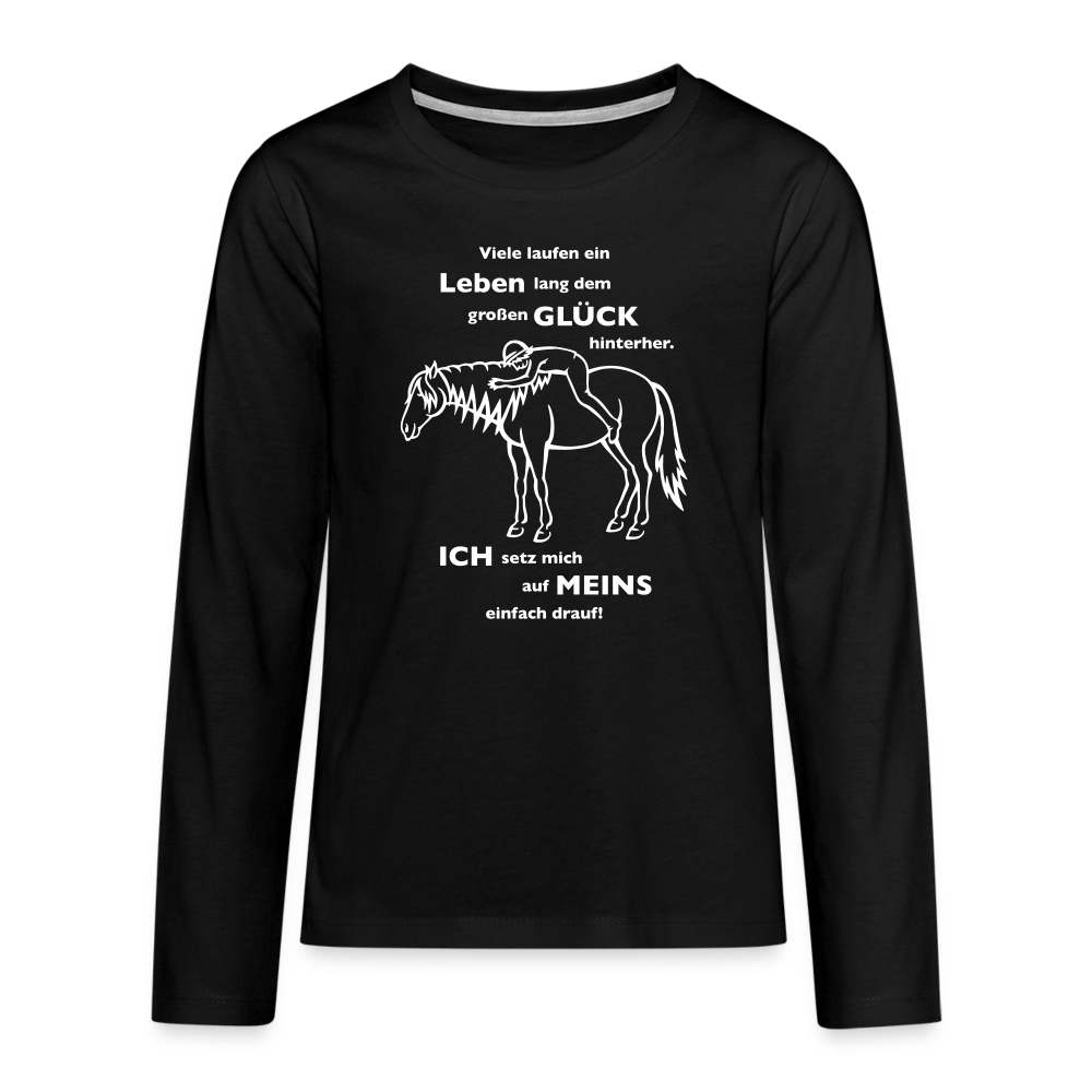 "Auf Pferd & Glück sitzen" Grafik-Stil - Teenager Langarmshirt - Schwarz