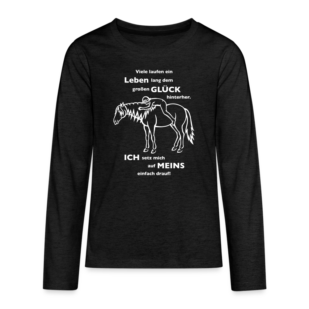 "Auf Pferd & Glück sitzen" Grafik-Stil - Teenager Langarmshirt - Anthrazit
