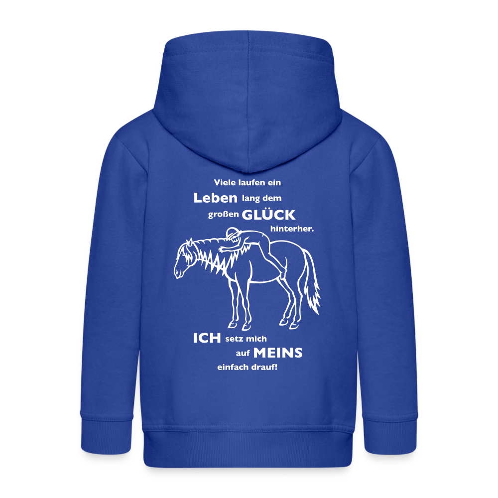 "Auf Pferd & Glück sitzen" Grafik-Stil - Kinder Kapuzenjacke - Royalblau
