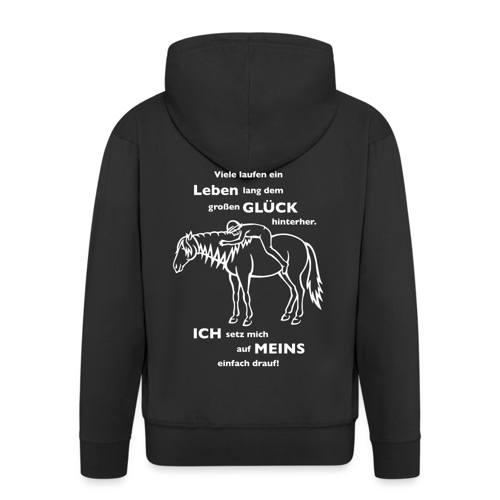 "Auf Pferd & Glück sitzen" Grafik-Stil FLEXDRUCK - Männer / Unisex Kapuzenjacke - Schwarz