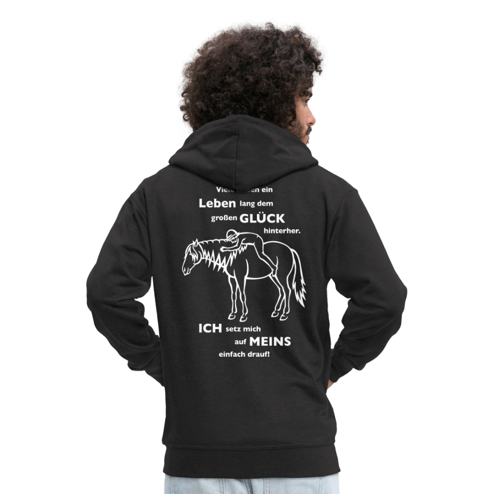 "Auf Pferd & Glück sitzen" Grafik-Stil FLEXDRUCK - Männer / Unisex Kapuzenjacke - Schwarz
